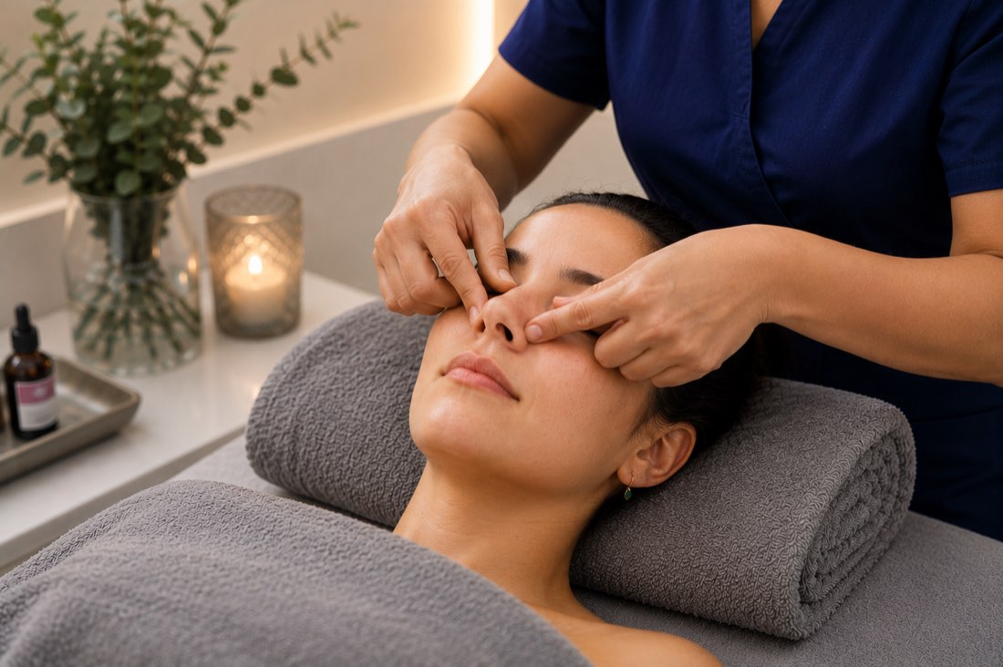 A guest resting during an Ayurvedic treatment by candlelight