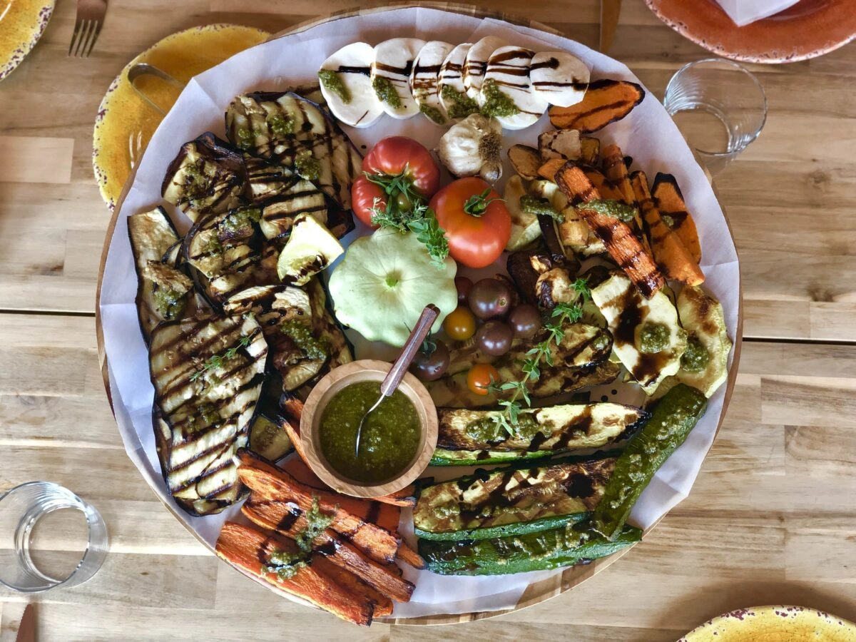 A farm-to-table platter of grilled vegetables from the Eupepsia gardens